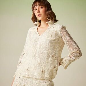 Verb By Pallavi Singhee Ivory Beaded Embroidered Top Size Small